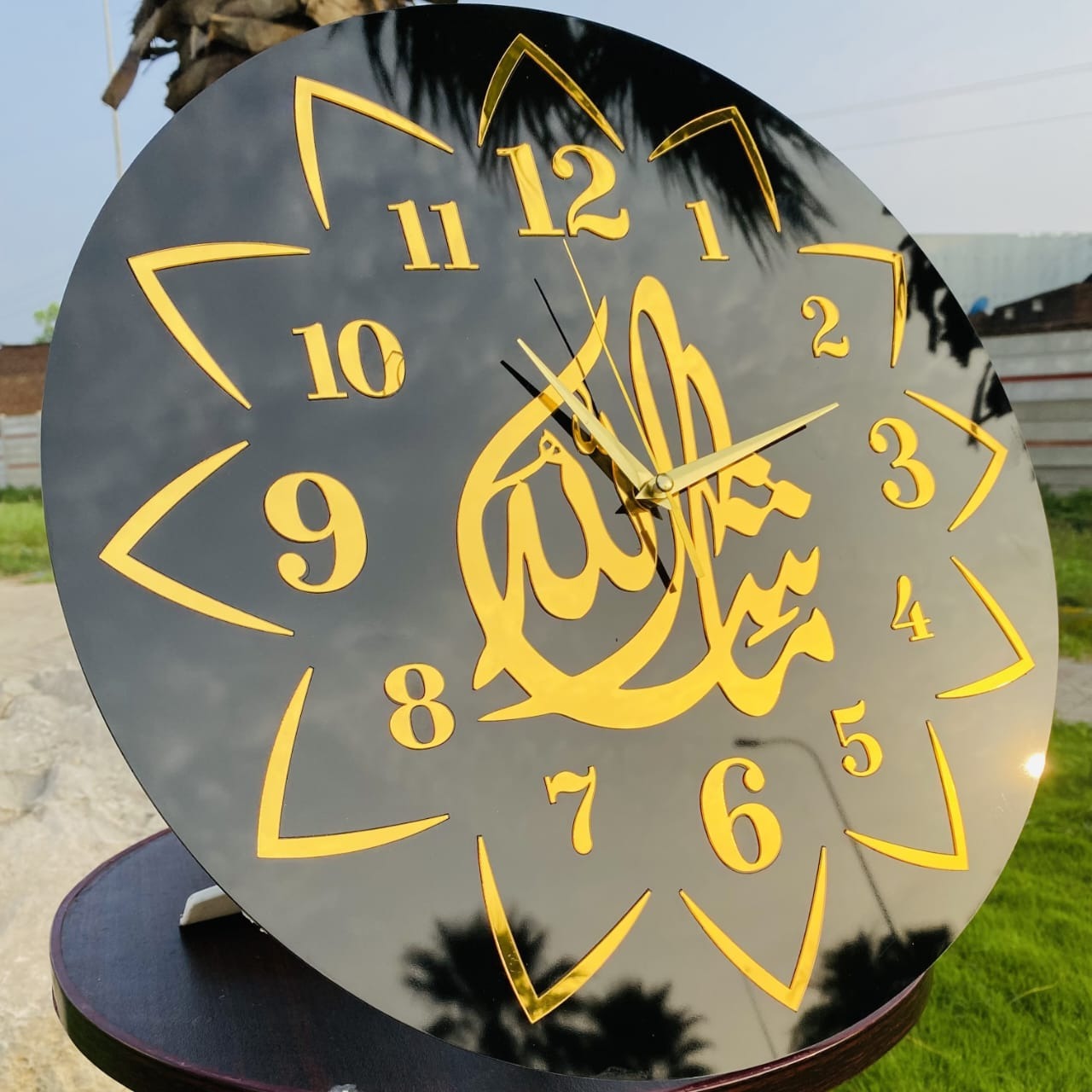 Mashallah Golden & Black Acrylic Wall Clock - IC -296