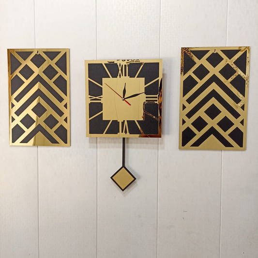 GOLDEN PENDULUM CLOCK WITH FRAMES - PC-136